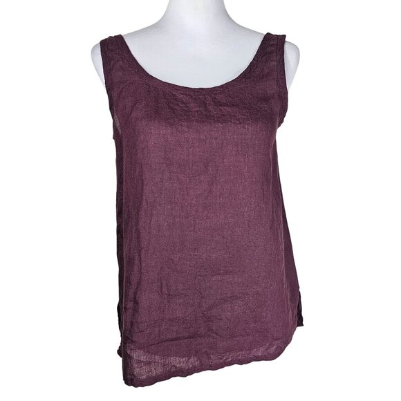 Banana Republic Irish Linen Sleeveless Tunic S Burgundy Embroidered Coastal - Picture 1 of 9